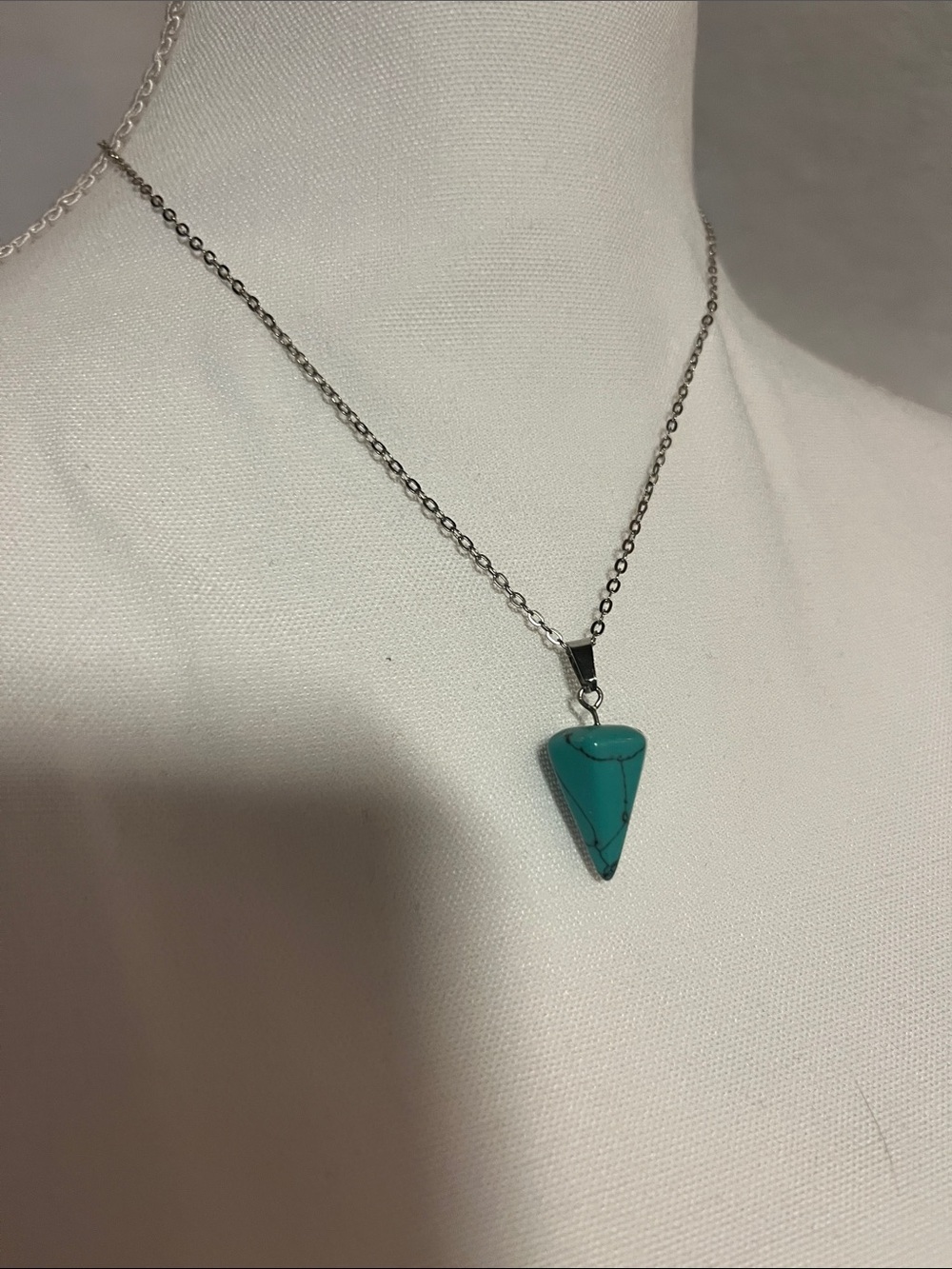 Sterling Silver Teal Triangle Stone Pendant Necklace - Women Jewelry - Picture 5 of 6